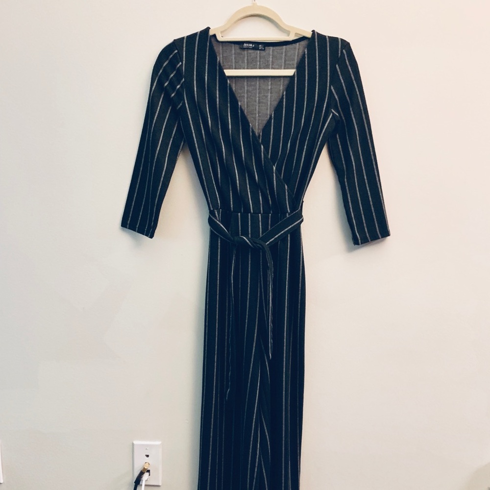 Bershka Blue/white-Striped Jumpsuit